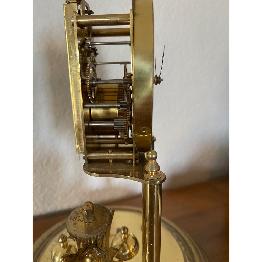 Vintage German Anniversary Clock Glass Dome Brass 400 Day‎ Clock For Repair - Picture 9 of 10